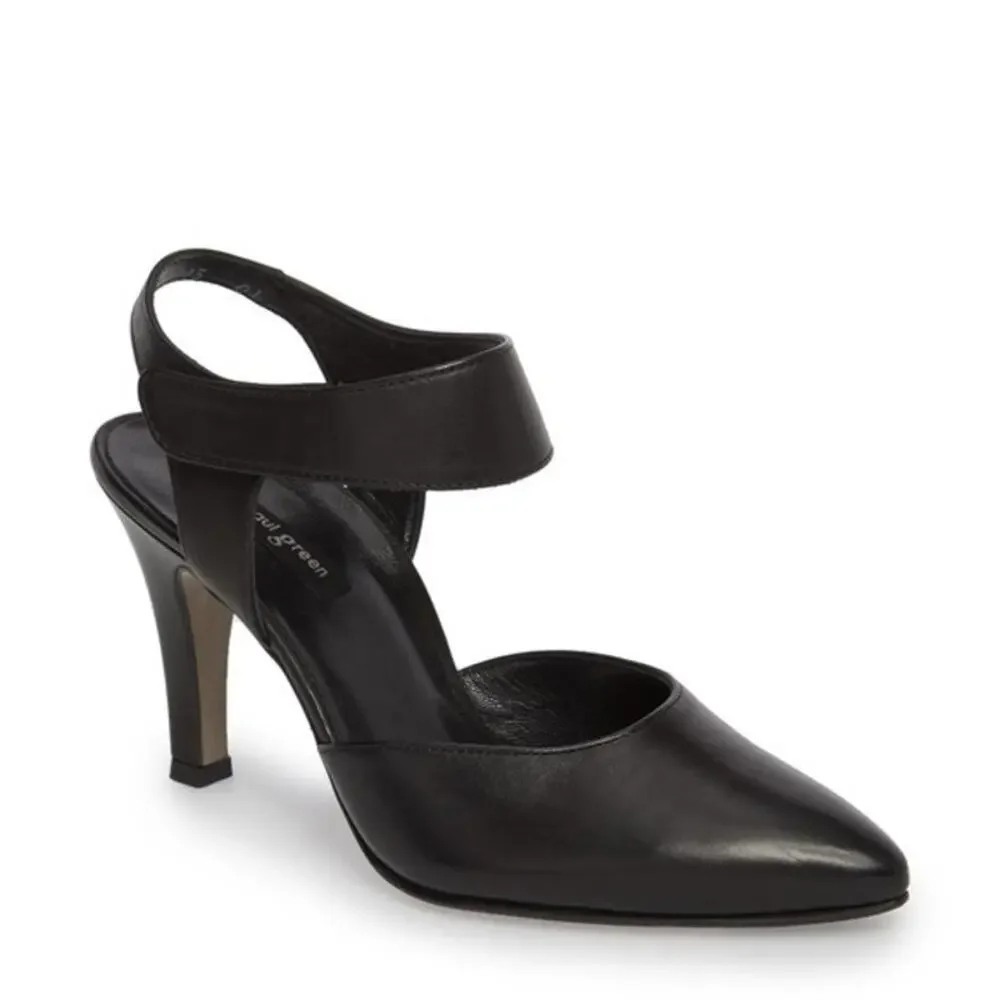 Paul Green Leather Nicolette Pump Black Pointed Toe Ankle Strap 5 UK 7.5…